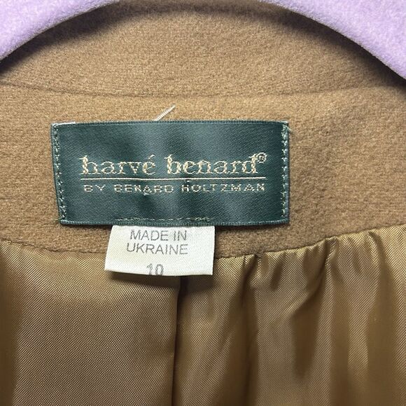 Vintage Harvé Benard Women’s Wool Nylon Cashmere Blazer/Coat Camel Brown Size 10 - Picture 2 of 7